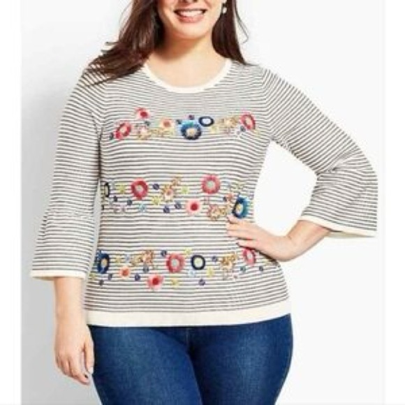 Talbots Floral Row Embroidered Crewneck Lightweight Sweater Women’s XL - Picture 2 of 8